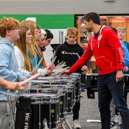This image of the Greendale drumline is from their rehearsal on February 1, 2024. #GreendaleMarchingBand2024 #T2 #BandsOfAmerica2024 #BOA20242024